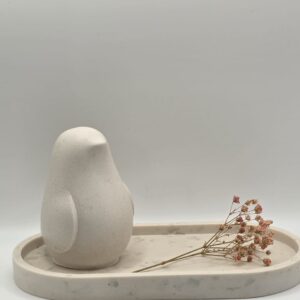 Plateau ovale effet terrazzo avec oiseau